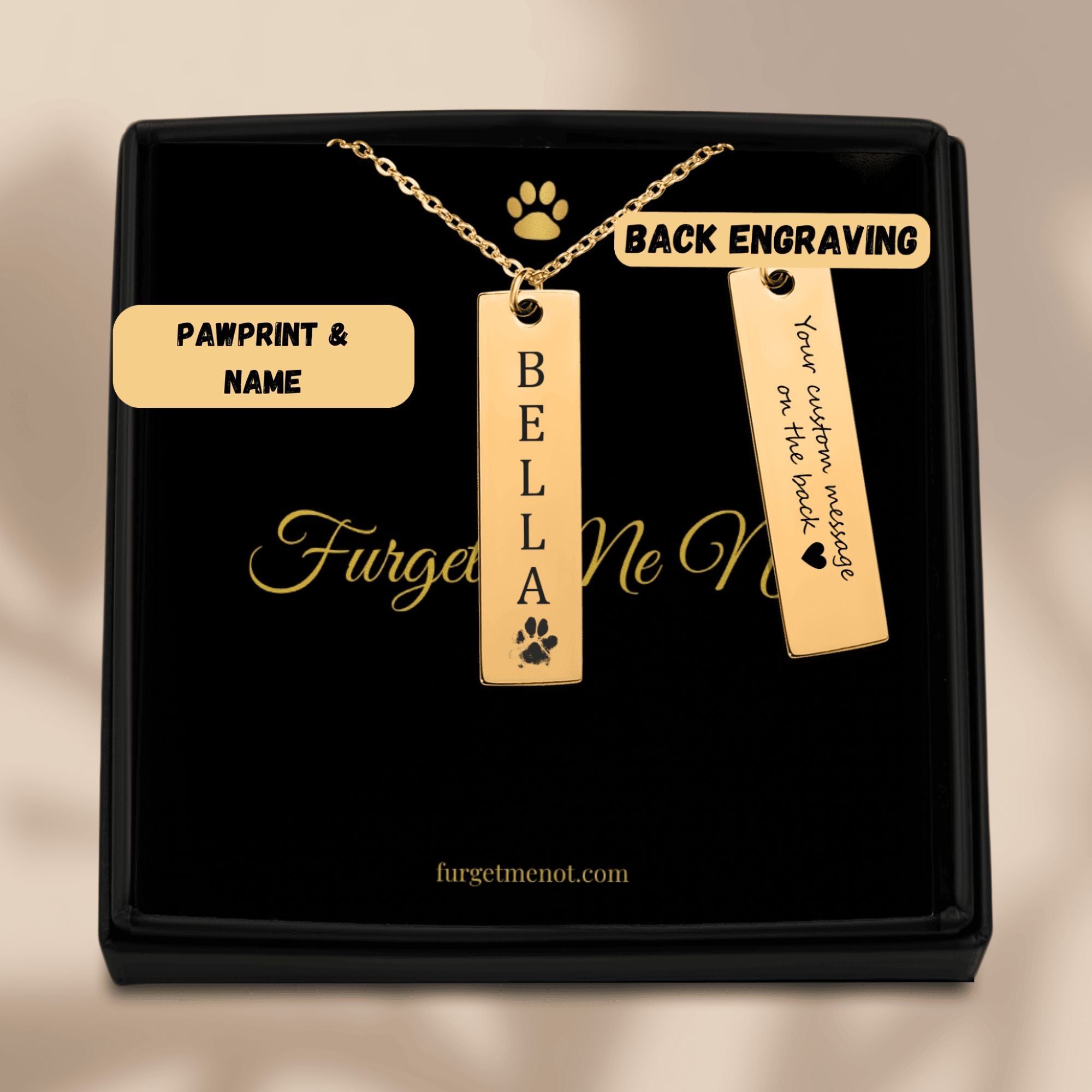 Paw Eternity Bar™ – Personalized Pet Memorial Necklace in 18K Gold