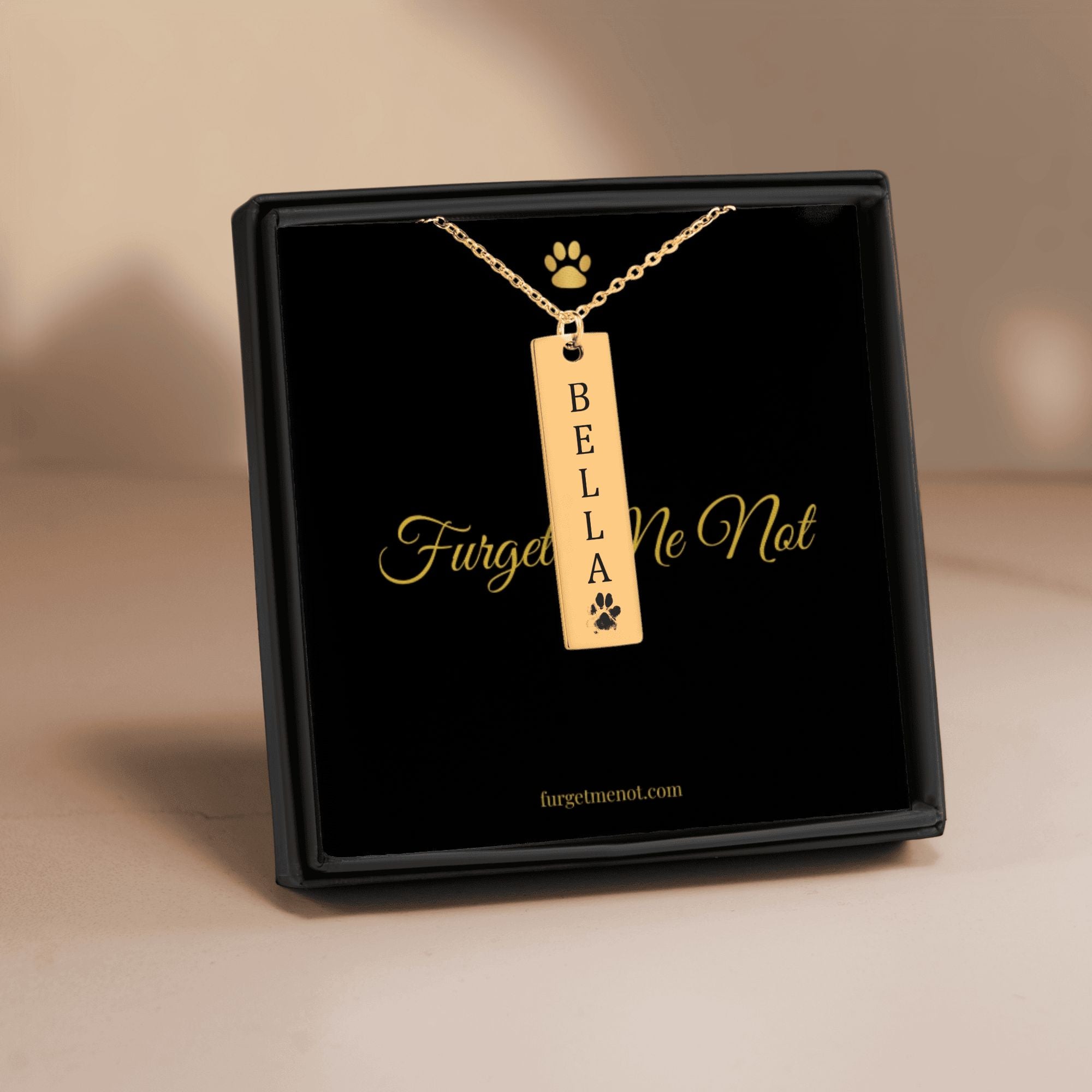 Paw Eternity Bar™ – Personalized Pet Memorial Necklace in 18K Gold